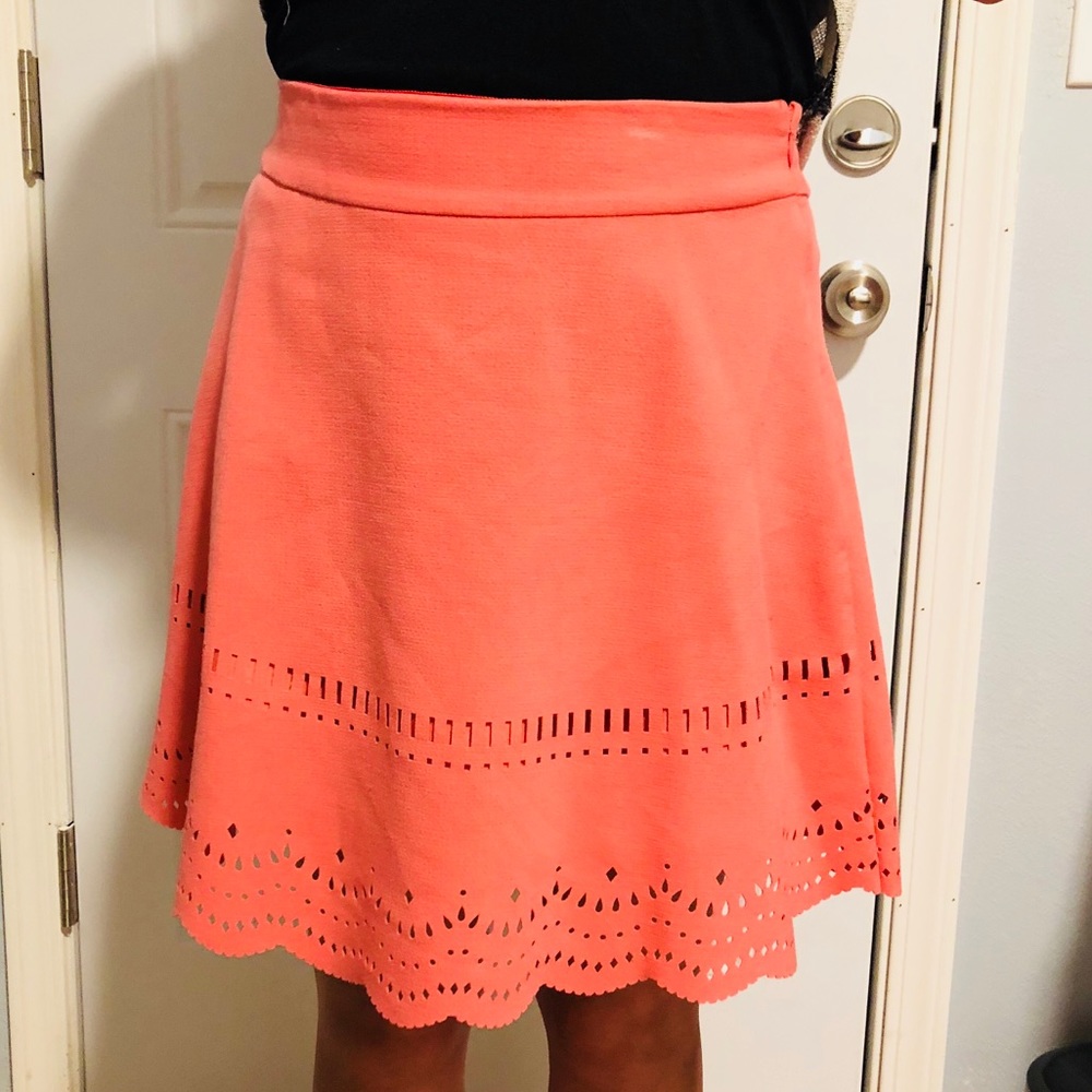 LOFT coral laser-cut skirt